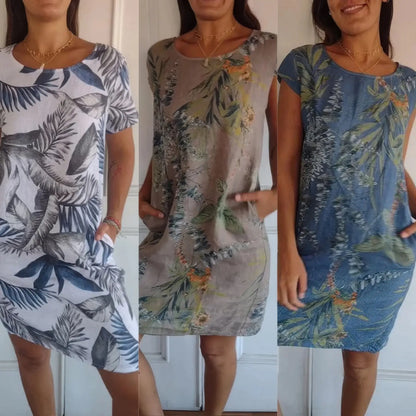 Fenna™ | Zomerjurk Met Ronde Hals, Zakjes, Bladrijke Elegantie