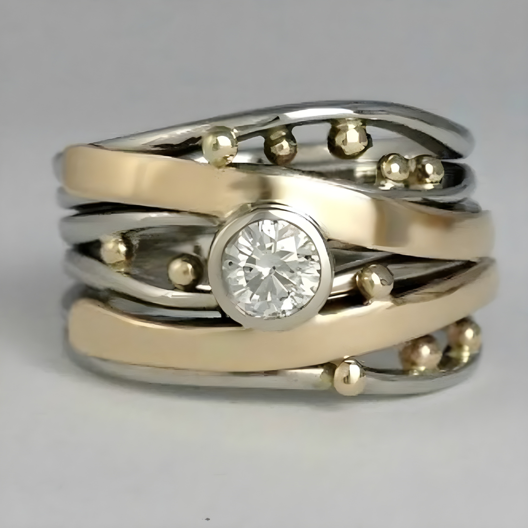 Vintage Goudkleurige Ring met Zirkonia