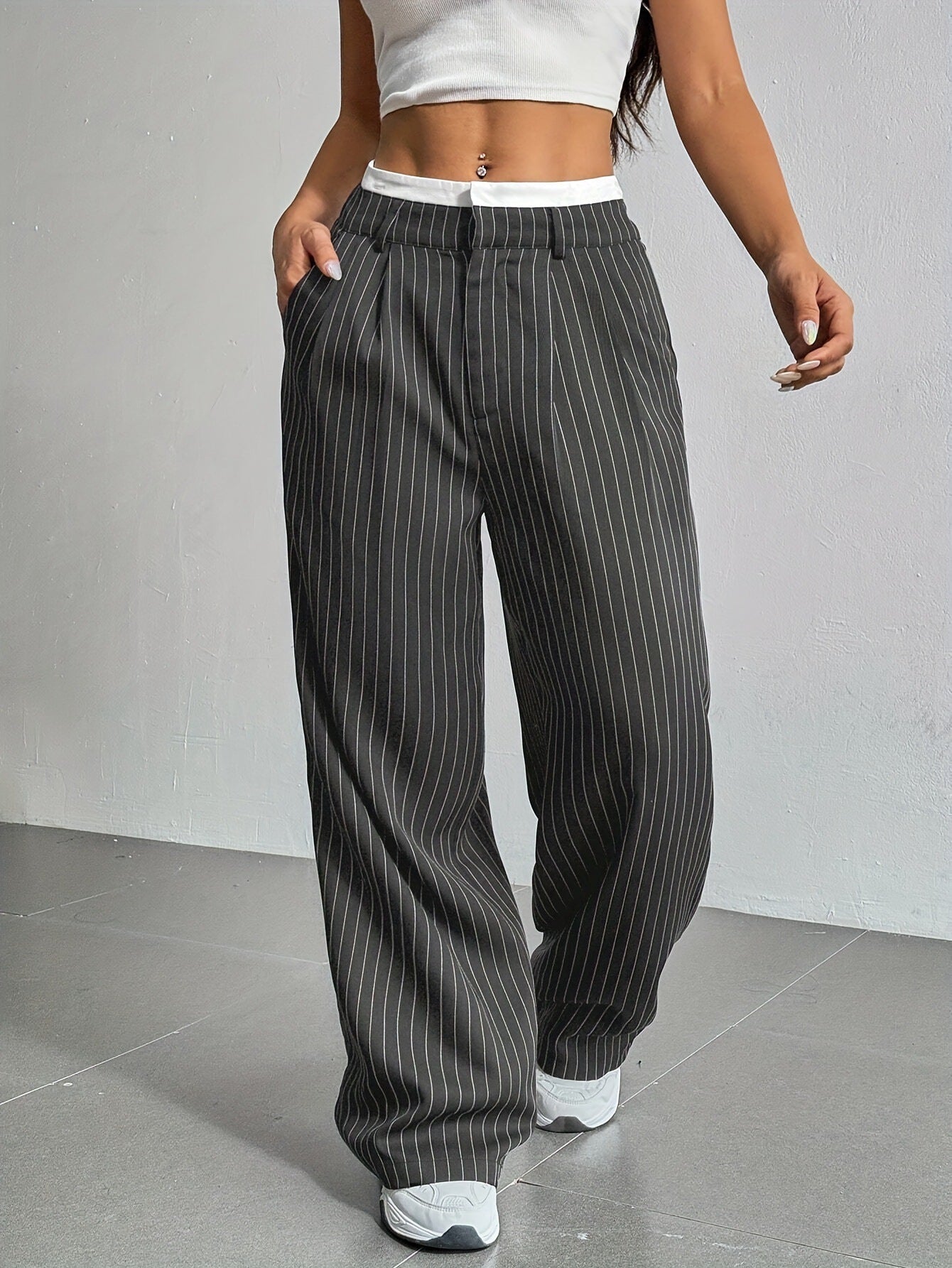 Lauren™ | Gestreepte hoge-taille broek